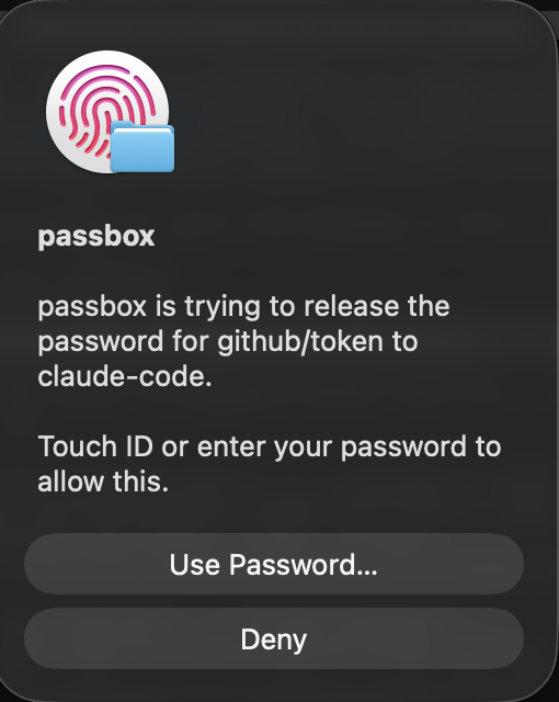 Touch ID prompt naming the secret and the agent